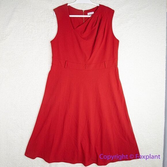Calvin Klein Asymmetrical Neck Fit-And-Flare red Midi Dress,  plus‎ size 16W - Picture 1 of 16